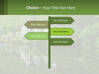 A Castle In The Middle Of A Lake Surrounded By Trees PowerPoint Template