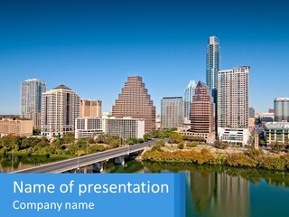 A City Skyline With A Bridge Over A River PowerPoint Template