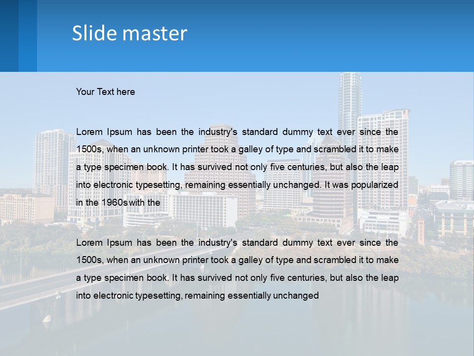 A City Skyline With A Bridge Over A River PowerPoint Template
