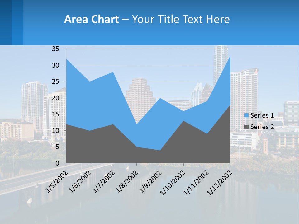A City Skyline With A Bridge Over A River PowerPoint Template