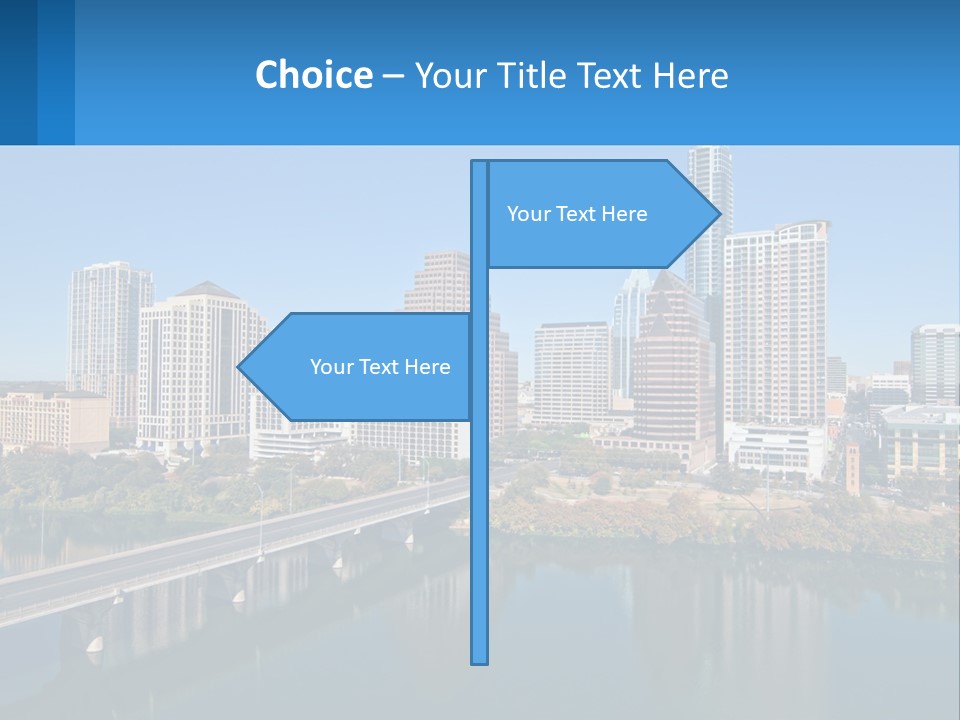 A City Skyline With A Bridge Over A River PowerPoint Template