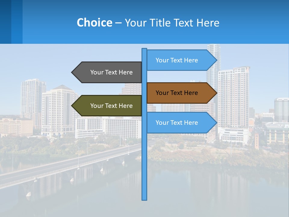 A City Skyline With A Bridge Over A River PowerPoint Template