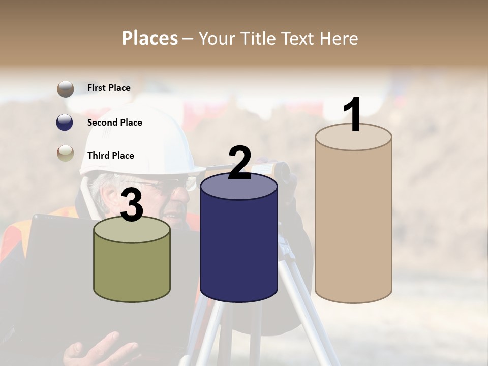 A Man In A Hard Hat Is Looking At Something On A Tripod PowerPoint Template