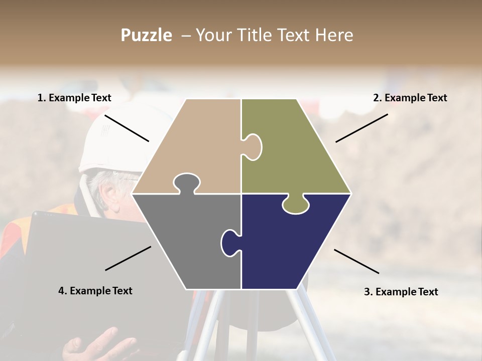 A Man In A Hard Hat Is Looking At Something On A Tripod PowerPoint Template