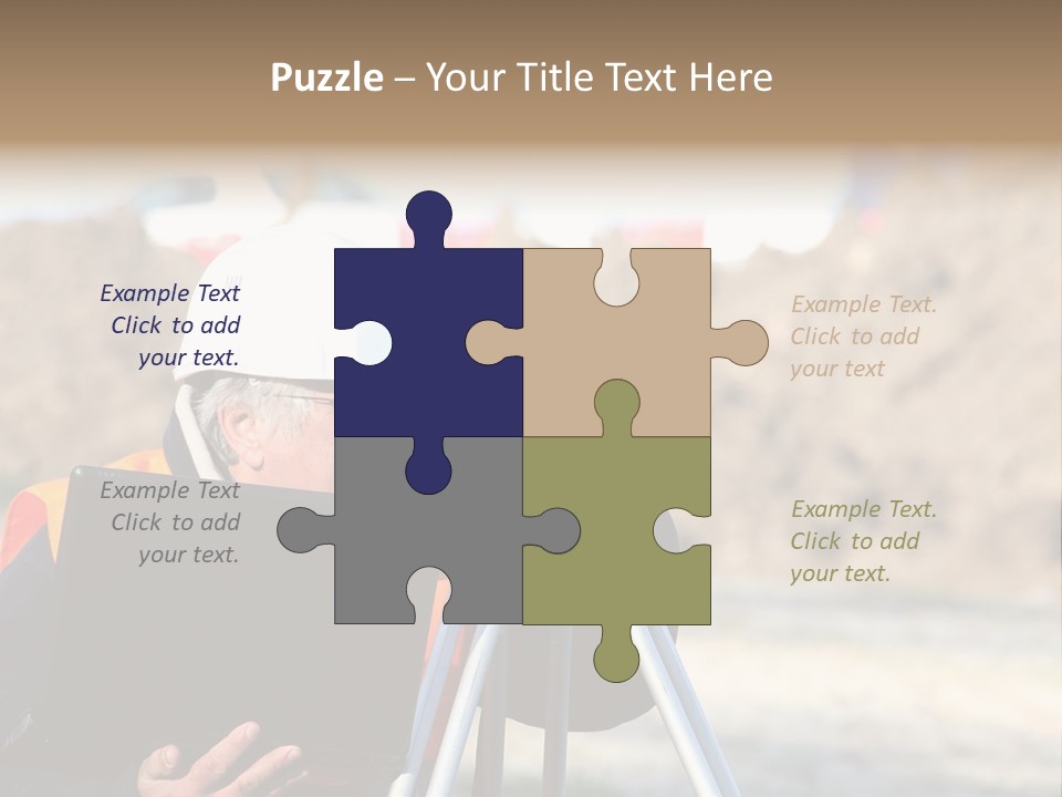 A Man In A Hard Hat Is Looking At Something On A Tripod PowerPoint Template