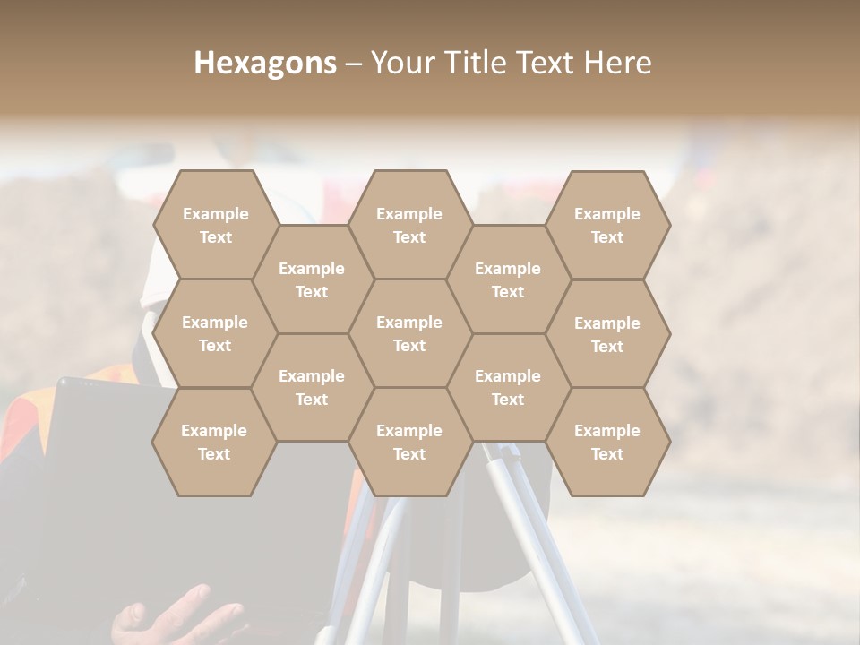 A Man In A Hard Hat Is Looking At Something On A Tripod PowerPoint Template