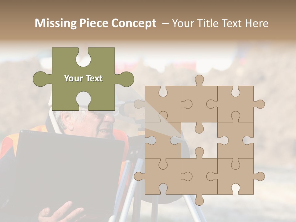 A Man In A Hard Hat Is Looking At Something On A Tripod PowerPoint Template