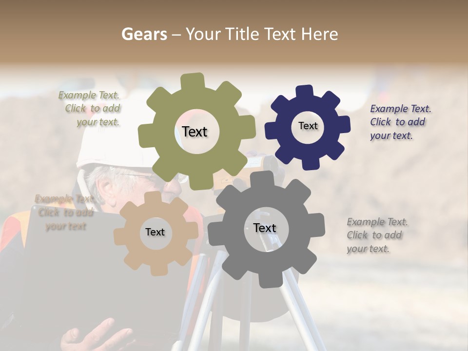 A Man In A Hard Hat Is Looking At Something On A Tripod PowerPoint Template