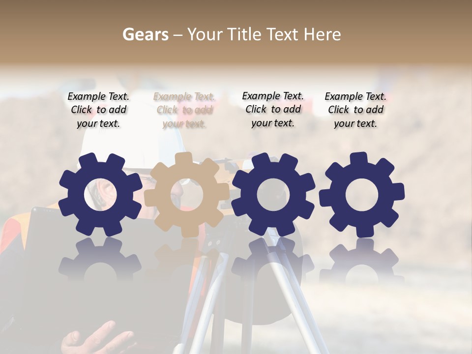 A Man In A Hard Hat Is Looking At Something On A Tripod PowerPoint Template