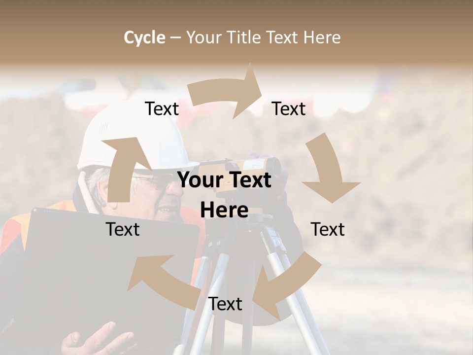 A Man In A Hard Hat Is Looking At Something On A Tripod PowerPoint Template