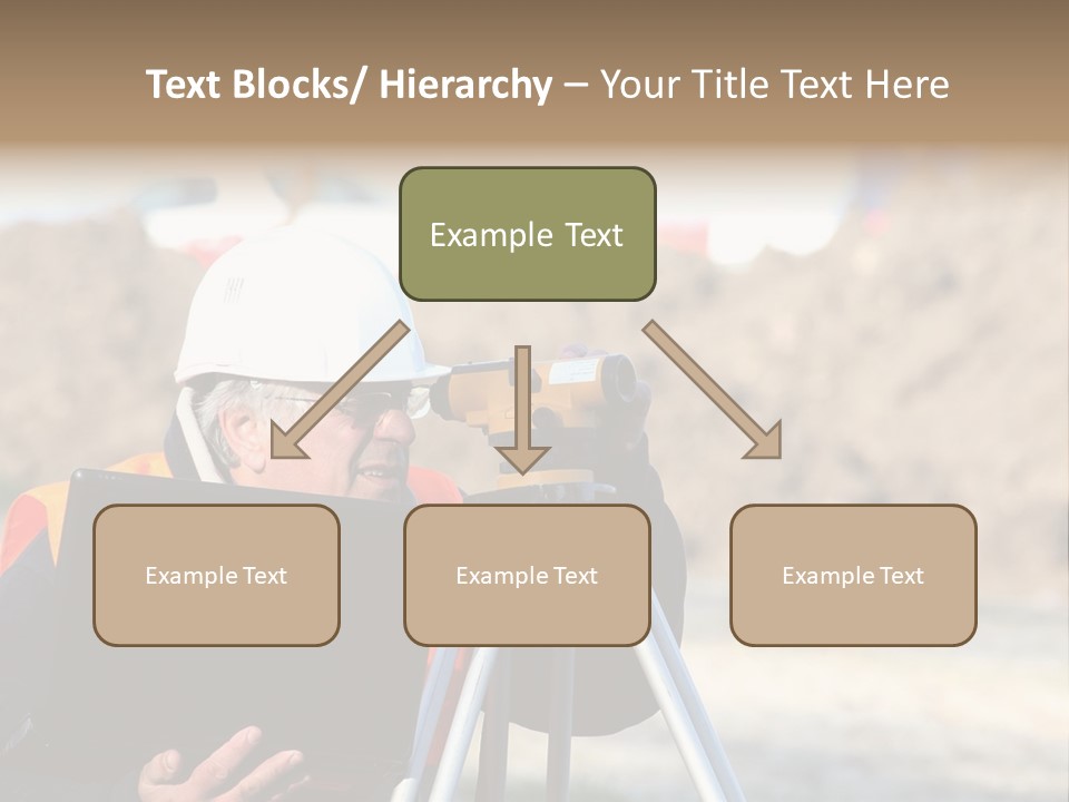 A Man In A Hard Hat Is Looking At Something On A Tripod PowerPoint Template
