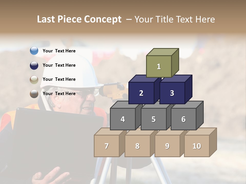 A Man In A Hard Hat Is Looking At Something On A Tripod PowerPoint Template