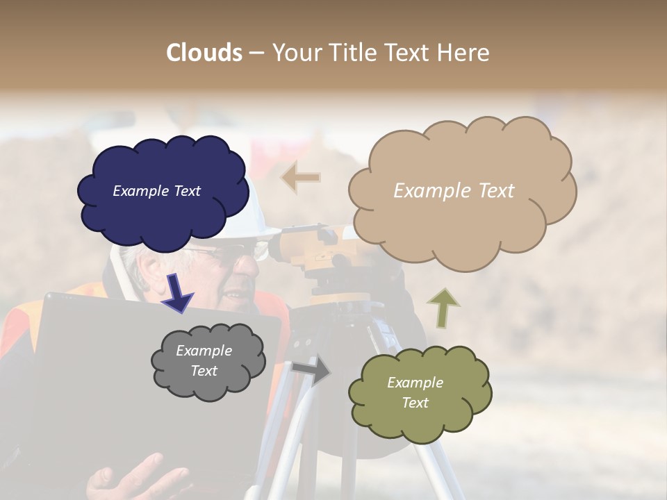 A Man In A Hard Hat Is Looking At Something On A Tripod PowerPoint Template