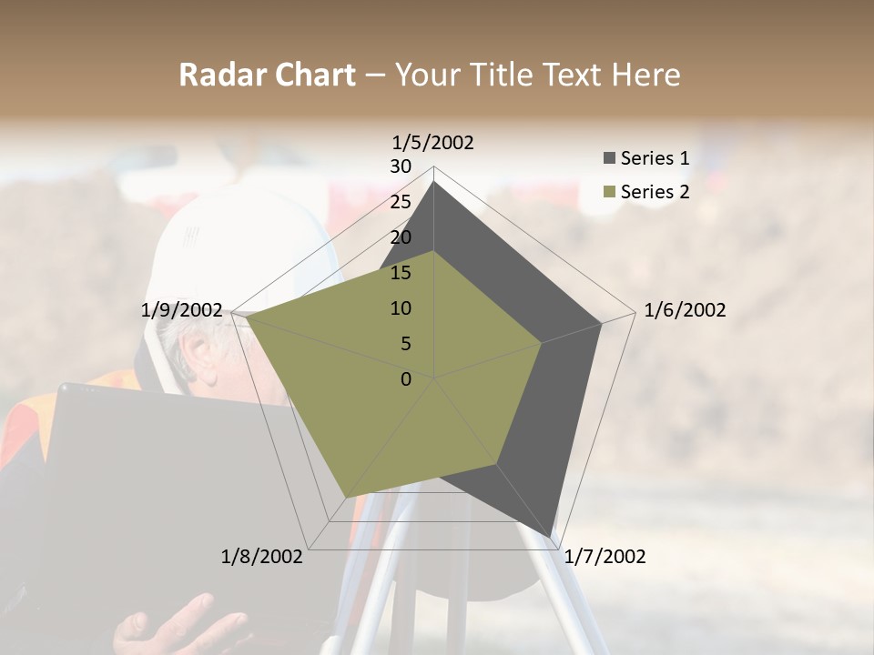 A Man In A Hard Hat Is Looking At Something On A Tripod PowerPoint Template