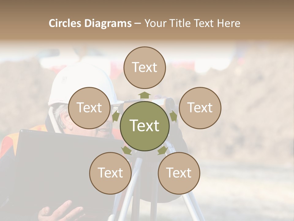 A Man In A Hard Hat Is Looking At Something On A Tripod PowerPoint Template