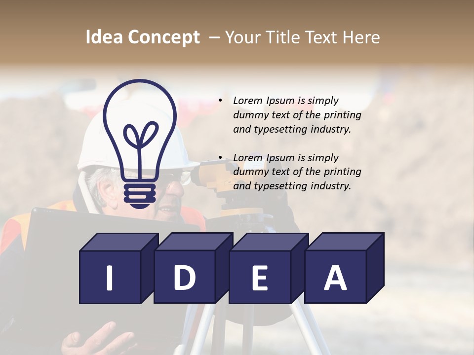 A Man In A Hard Hat Is Looking At Something On A Tripod PowerPoint Template