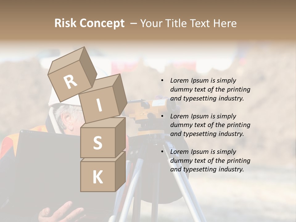 A Man In A Hard Hat Is Looking At Something On A Tripod PowerPoint Template