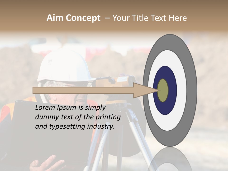 A Man In A Hard Hat Is Looking At Something On A Tripod PowerPoint Template