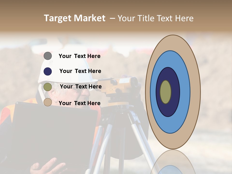 A Man In A Hard Hat Is Looking At Something On A Tripod PowerPoint Template