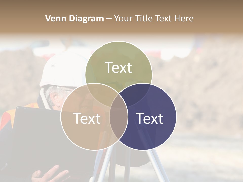 A Man In A Hard Hat Is Looking At Something On A Tripod PowerPoint Template