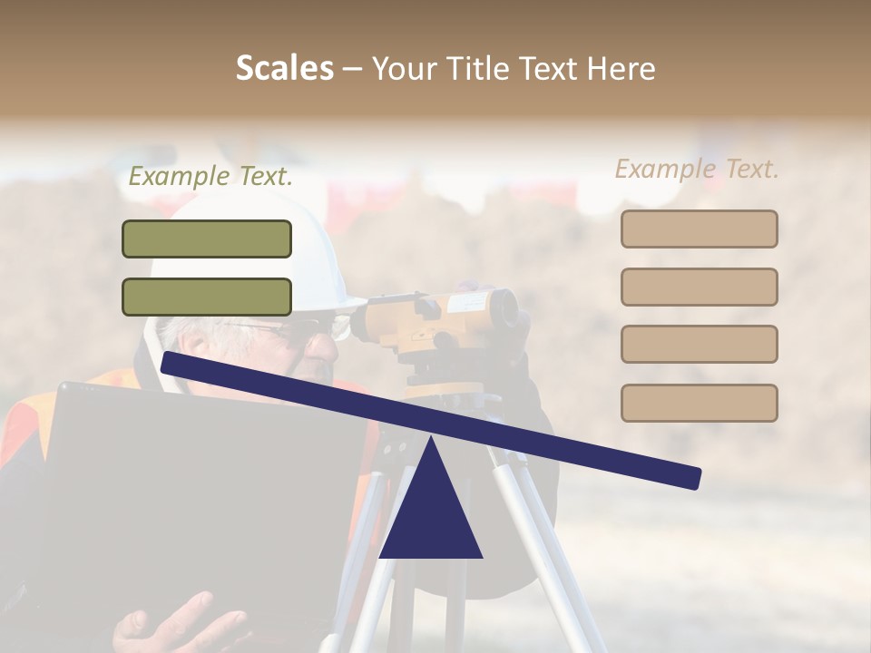 A Man In A Hard Hat Is Looking At Something On A Tripod PowerPoint Template