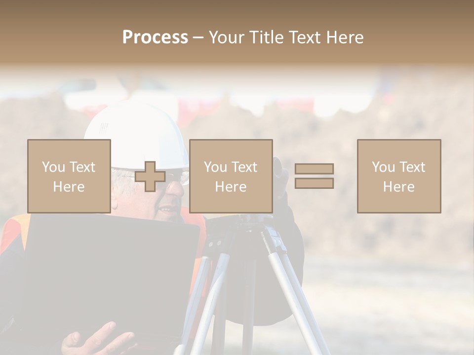 A Man In A Hard Hat Is Looking At Something On A Tripod PowerPoint Template