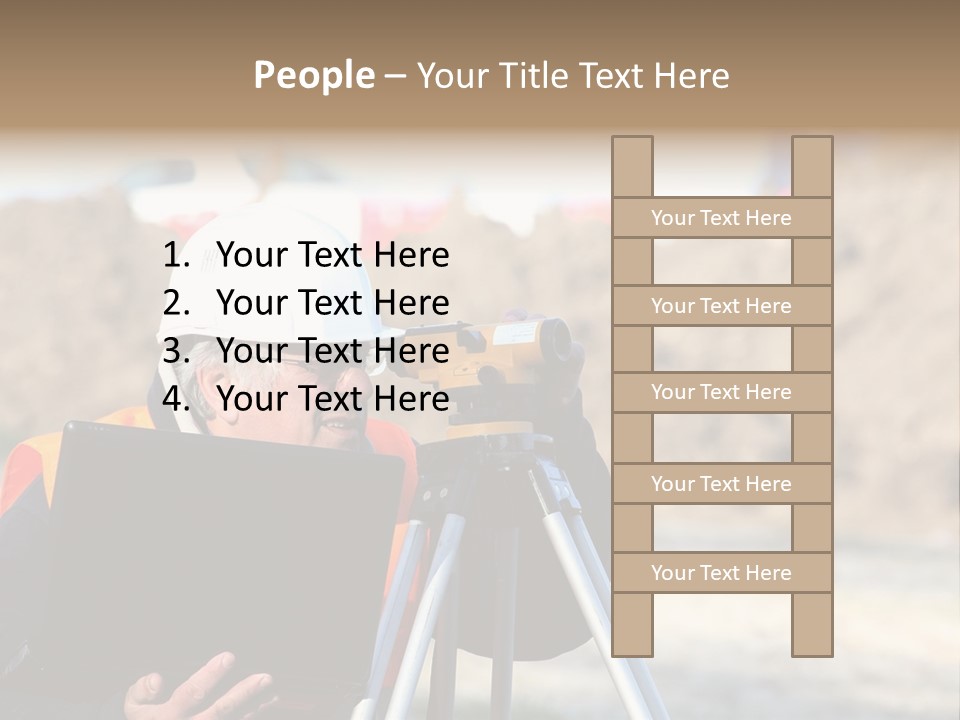 A Man In A Hard Hat Is Looking At Something On A Tripod PowerPoint Template