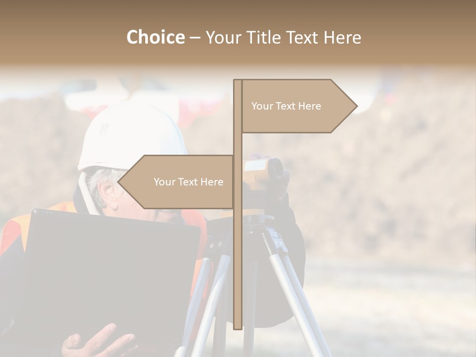 A Man In A Hard Hat Is Looking At Something On A Tripod PowerPoint Template