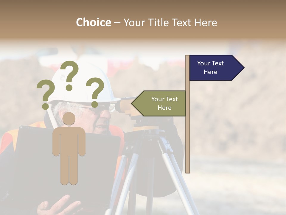 A Man In A Hard Hat Is Looking At Something On A Tripod PowerPoint Template