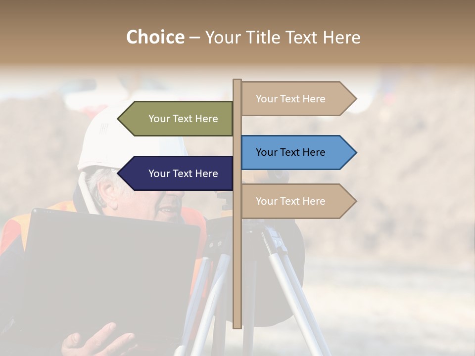 A Man In A Hard Hat Is Looking At Something On A Tripod PowerPoint Template