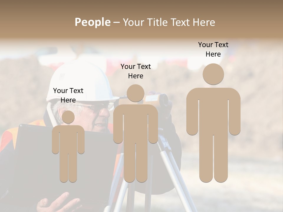 A Man In A Hard Hat Is Looking At Something On A Tripod PowerPoint Template