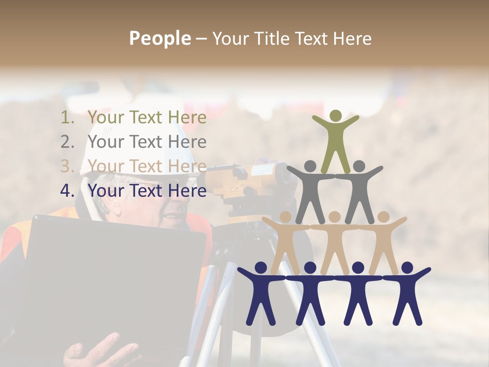 A Man In A Hard Hat Is Looking At Something On A Tripod PowerPoint Template