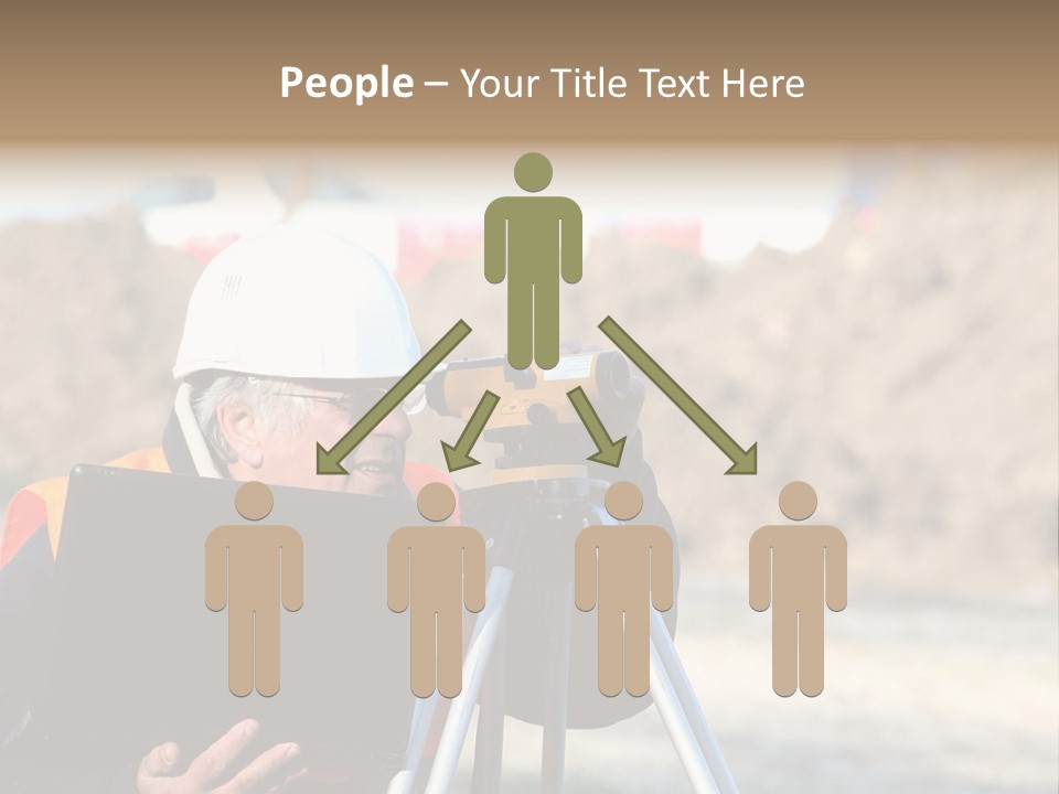 A Man In A Hard Hat Is Looking At Something On A Tripod PowerPoint Template