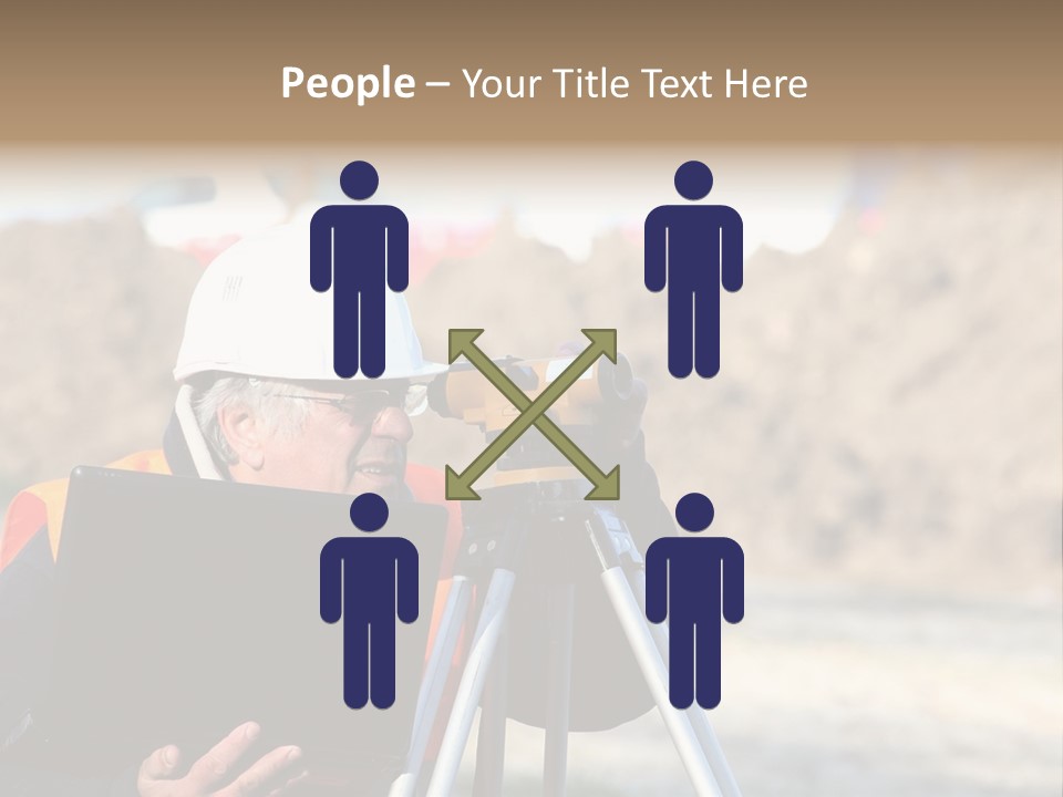 A Man In A Hard Hat Is Looking At Something On A Tripod PowerPoint Template