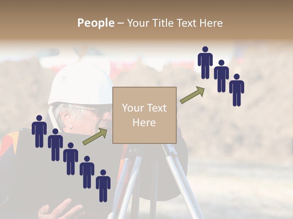 A Man In A Hard Hat Is Looking At Something On A Tripod PowerPoint Template
