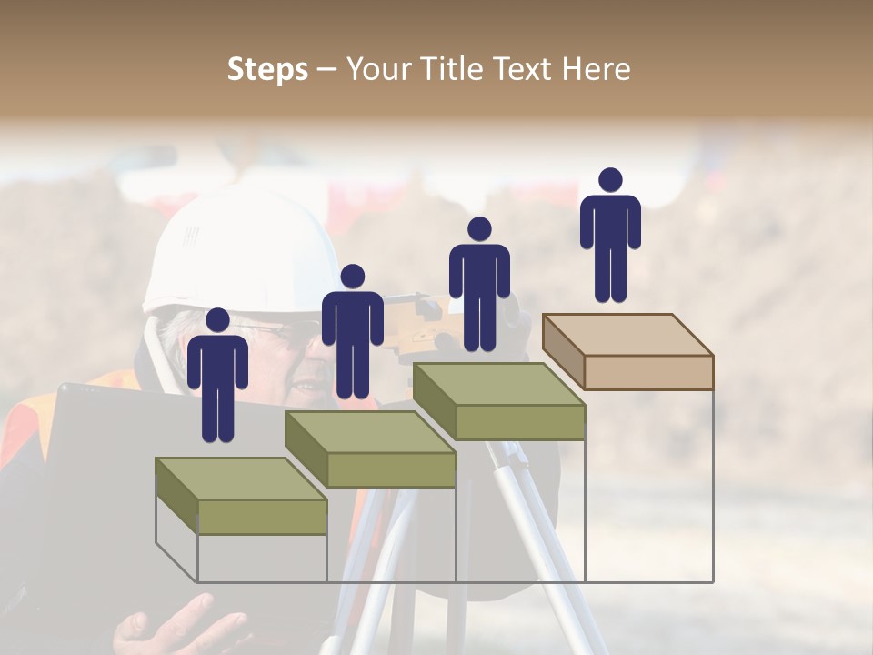 A Man In A Hard Hat Is Looking At Something On A Tripod PowerPoint Template