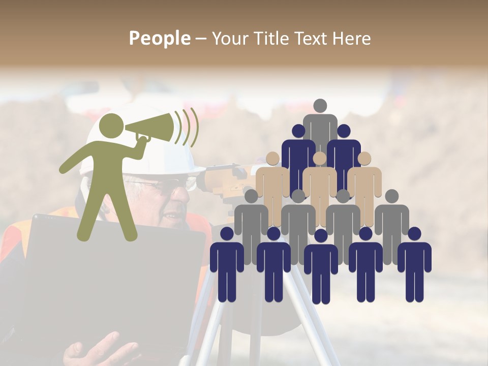 A Man In A Hard Hat Is Looking At Something On A Tripod PowerPoint Template
