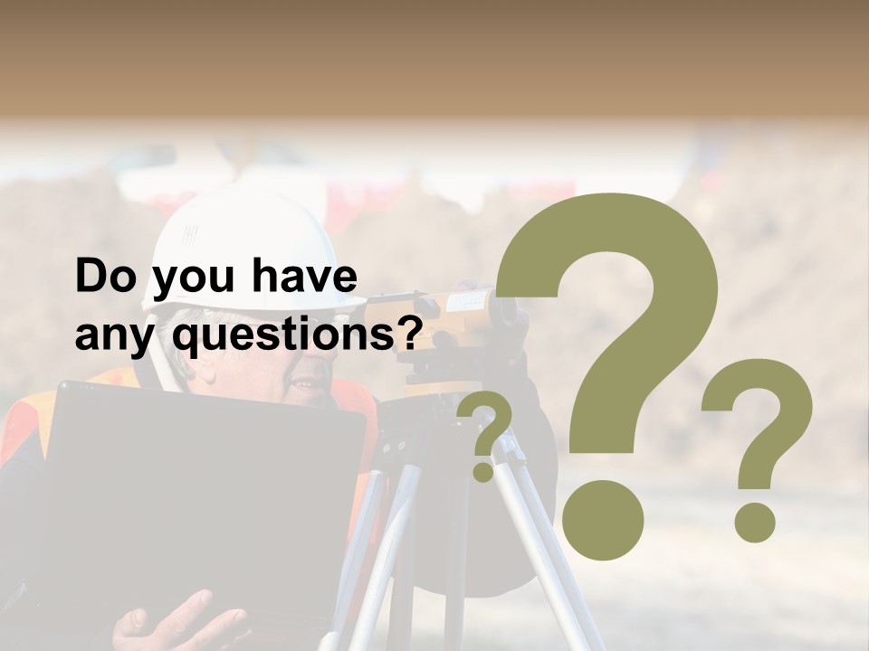 A Man In A Hard Hat Is Looking At Something On A Tripod PowerPoint Template