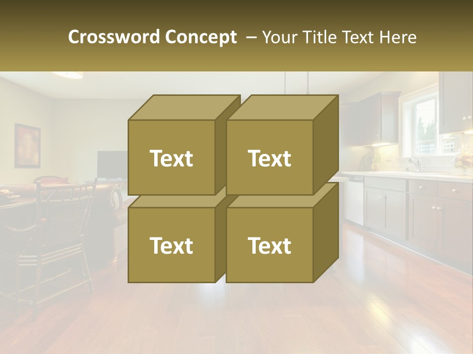 A Living Room And Kitchen With A Table And Chairs PowerPoint Template