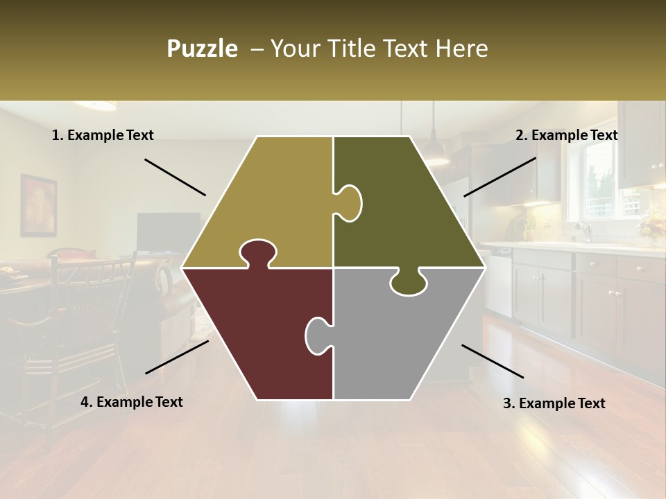 A Living Room And Kitchen With A Table And Chairs PowerPoint Template