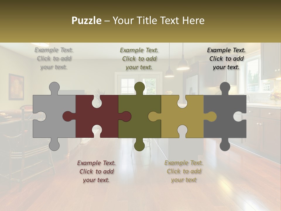 A Living Room And Kitchen With A Table And Chairs PowerPoint Template