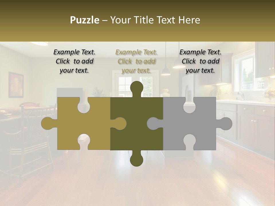 A Living Room And Kitchen With A Table And Chairs PowerPoint Template