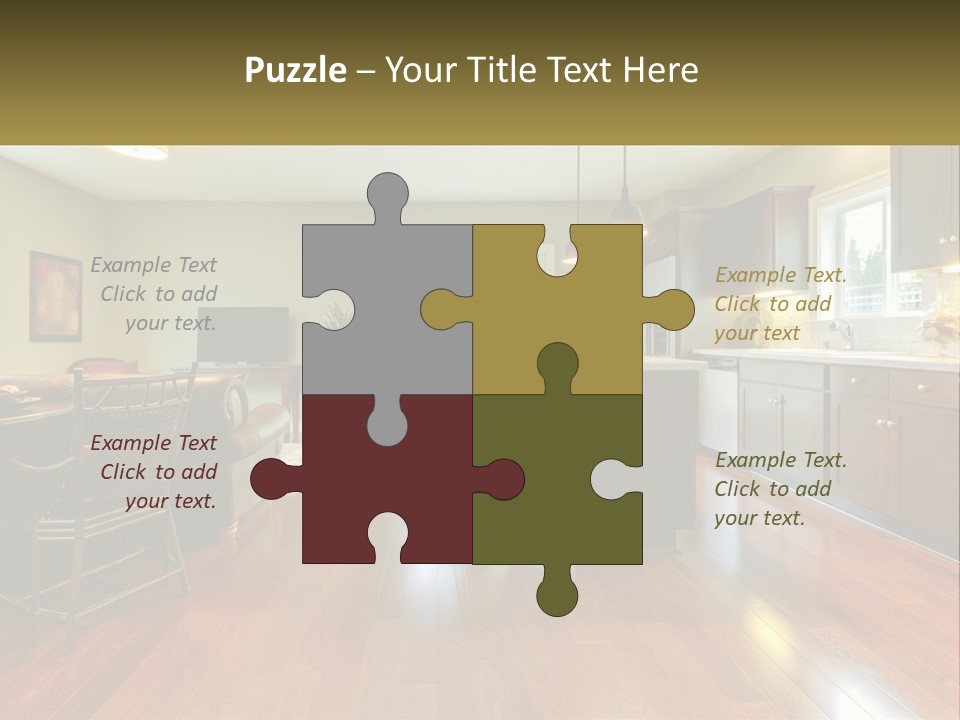 A Living Room And Kitchen With A Table And Chairs PowerPoint Template