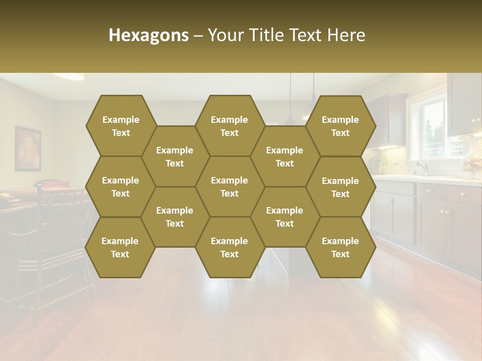 A Living Room And Kitchen With A Table And Chairs PowerPoint Template