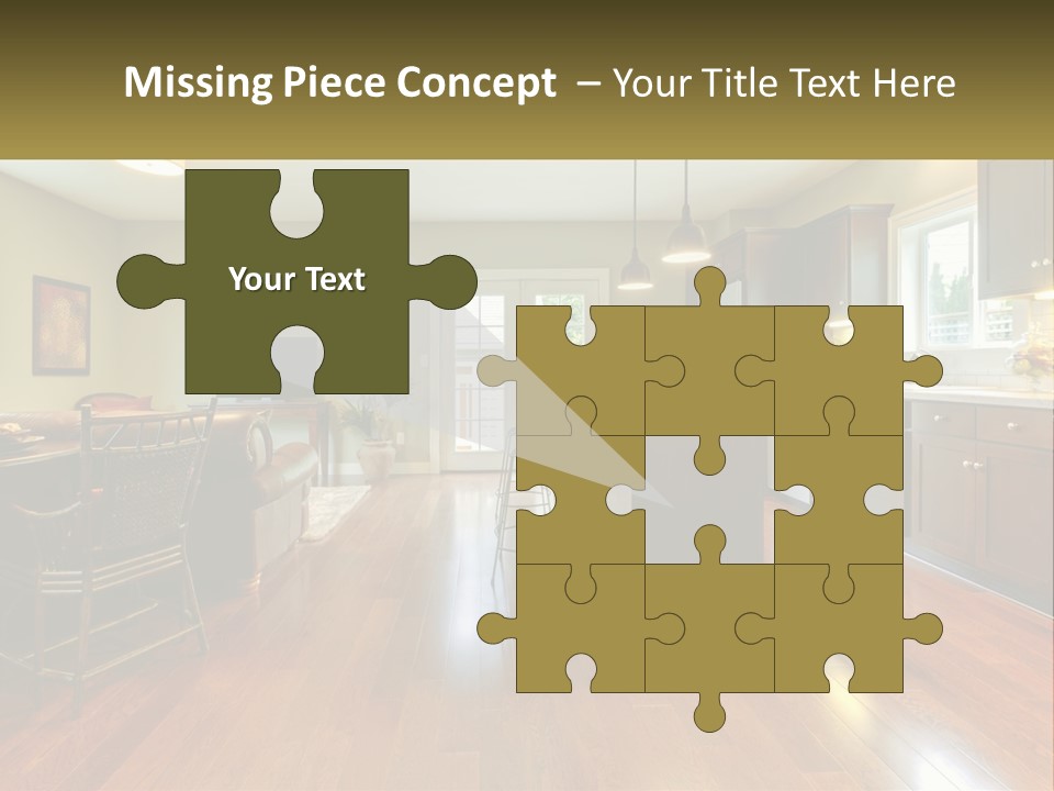 A Living Room And Kitchen With A Table And Chairs PowerPoint Template