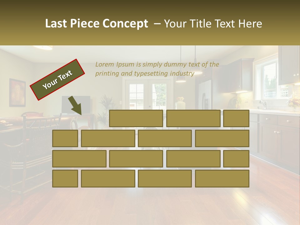 A Living Room And Kitchen With A Table And Chairs PowerPoint Template