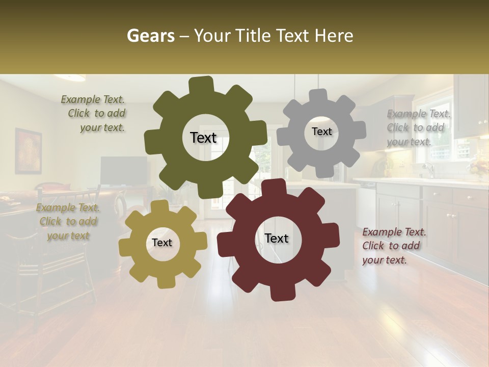 A Living Room And Kitchen With A Table And Chairs PowerPoint Template