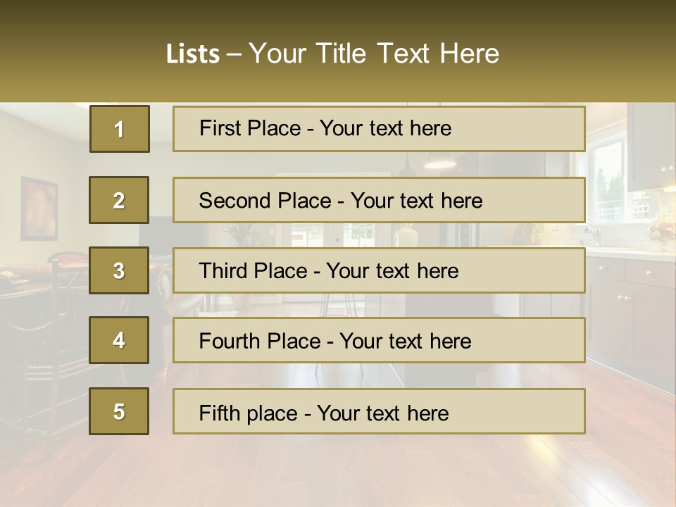 A Living Room And Kitchen With A Table And Chairs PowerPoint Template