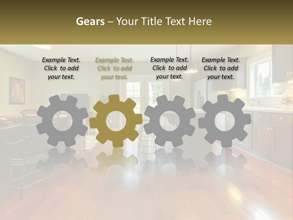 A Living Room And Kitchen With A Table And Chairs PowerPoint Template