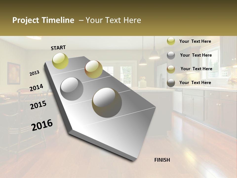 A Living Room And Kitchen With A Table And Chairs PowerPoint Template